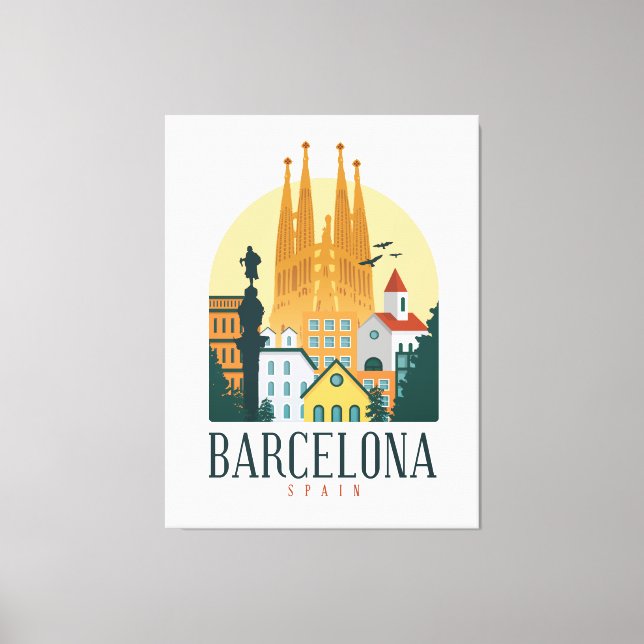 Barcelona Spain Skyline Stretched Canvas Print (Front)