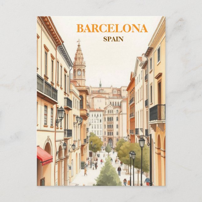 barcelona spain Travel Art Vintage Postcard (Front)