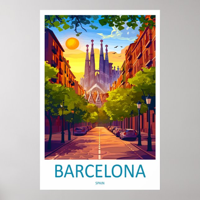 Barcelona Spain Travel Poster 4 (Front)