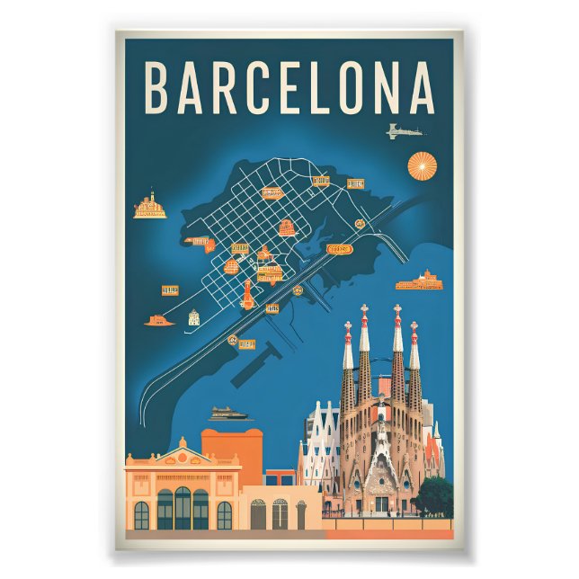 Barcelona Spain vintage Photo Print (Front)