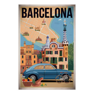 Barcelona Spain vintage Poster