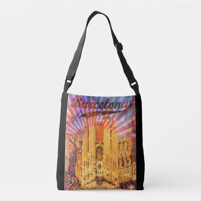 Barcelona, Spain, Vintage poster Crossbody Bag (Back)