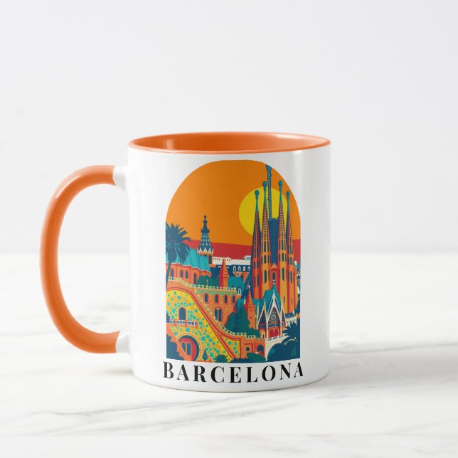 Barcelona Spain Vintage Travel Illustration Mug (Left)