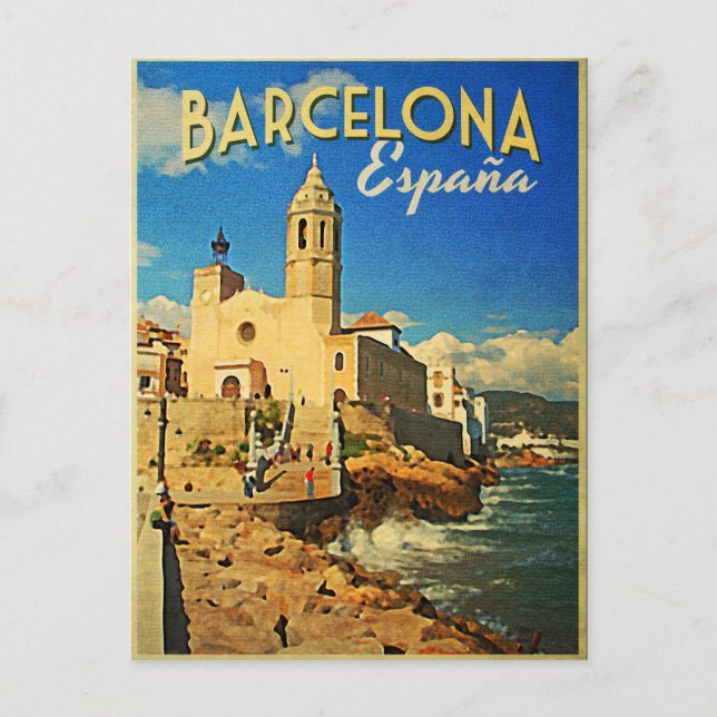 Barcelona Spain Vintage Travel Postcard (Front)