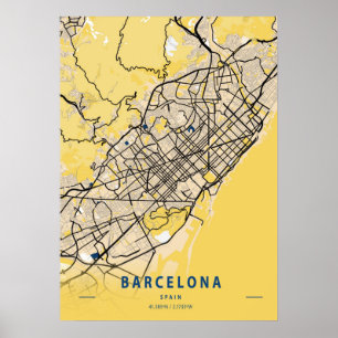 Barcelona - Spain Yellow City Map Poster