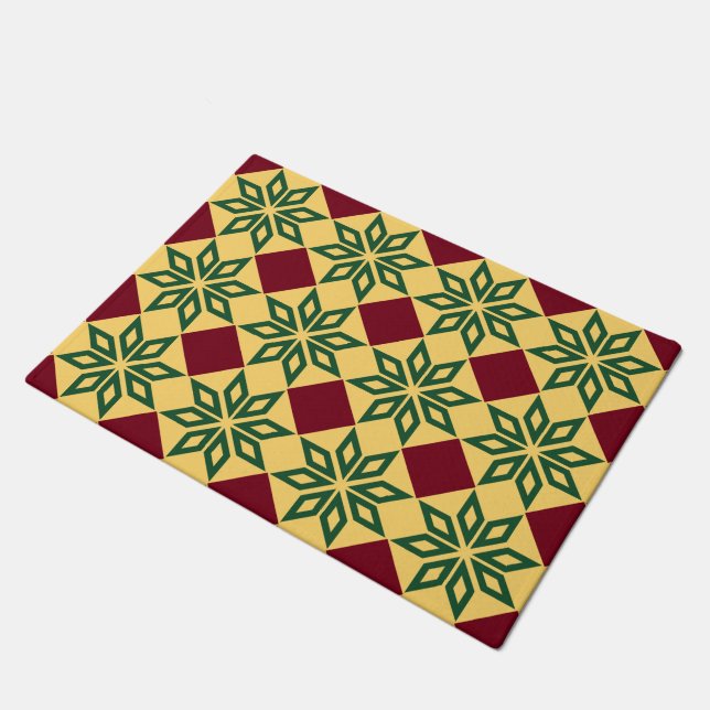 Barcelona tile green star on yellow doormat (Angled)