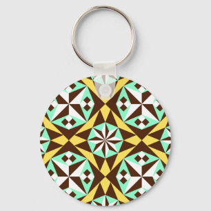 Barcelona tile pattern in yellow, brown and blue keychain