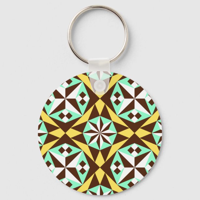 Barcelona tile pattern in yellow, brown and blue keychain (Front)