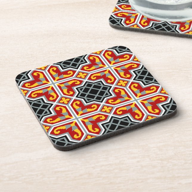 Barcelona tile red octagonal pattern coaster (Left Side)