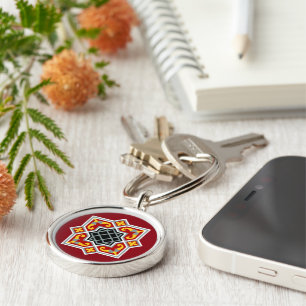 Barcelona tile red octagonal pattern on red keychain