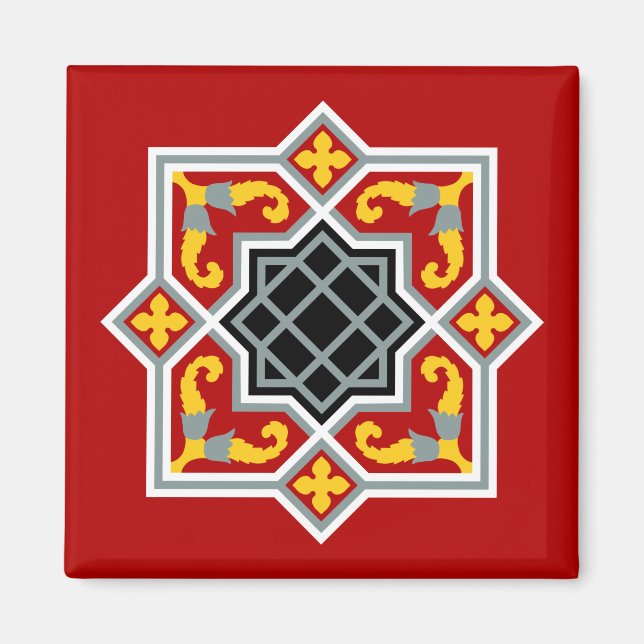 Barcelona tile red octagonal pattern on red magnet (Front)