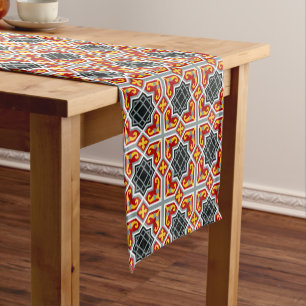 Barcelona tile red octagonal pattern short table runner