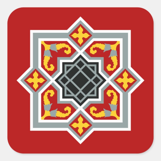 Barcelona tile red octagonal pattern square sticker (Front)