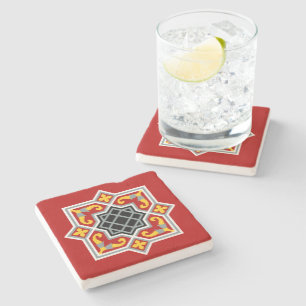 Barcelona tile red octagonal pattern stone coaster