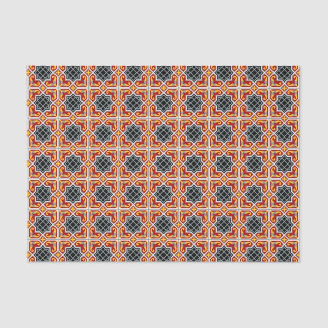 Barcelona tile red octagonal pattern tissue paper (Front)