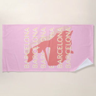 Barcelona Travel Art, Pink, Pastel Beach Towel