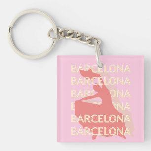 Barcelona Travel Art, Pink, Pastel Keychain