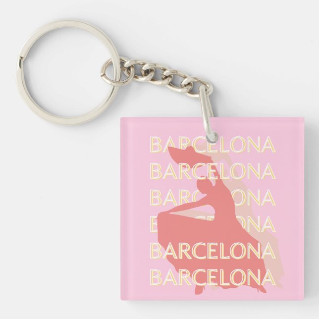 Barcelona Travel Art, Pink, Pastel Keychain (Front)