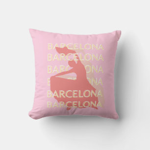 Barcelona Travel Art, Pink, Pastel Throw Pillow