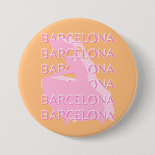 Barcelona Travel Art, Spain, Orange, Pink 3 Inch Round Button