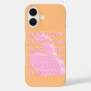 Barcelona Travel Art, Spain, Orange, Pink iPhone 16 Case