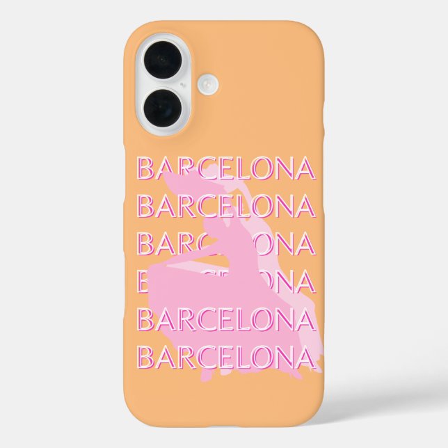 Barcelona Travel Art, Spain, Orange, Pink Case-Mate iPhone Case (Back)