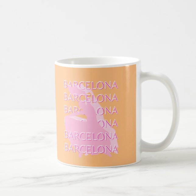 Barcelona Travel Art, Spain, Orange, Pink Coffee Mug (Right)