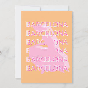 Barcelona Travel Art, Spain, Orange, Pink Holiday Card