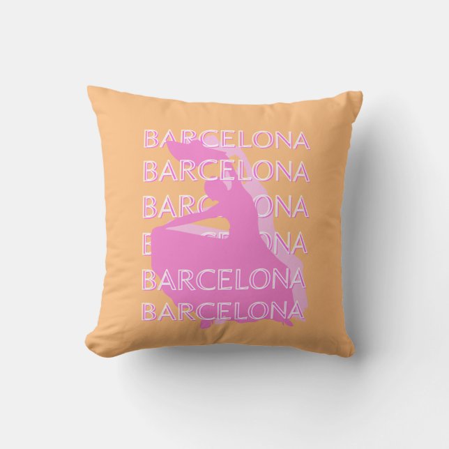 Barcelona Travel Art, Spain Travel Art, Orange Throw Pillow (Front)