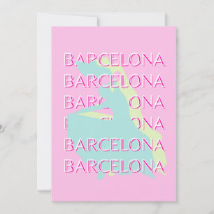 Barcelona Travel Art, Spain Travel Art, Pink Holiday Card
