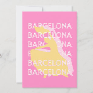 Barcelona Travel Art, Spain, Travel Art, Pink Holiday Card