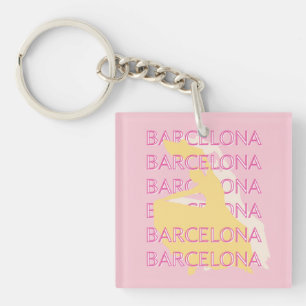 Barcelona Travel Art, Spain, Travel Art, Pink Keychain