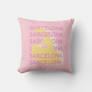 Barcelona Travel Art, Spain, Travel Art, Pink Throw Pillow