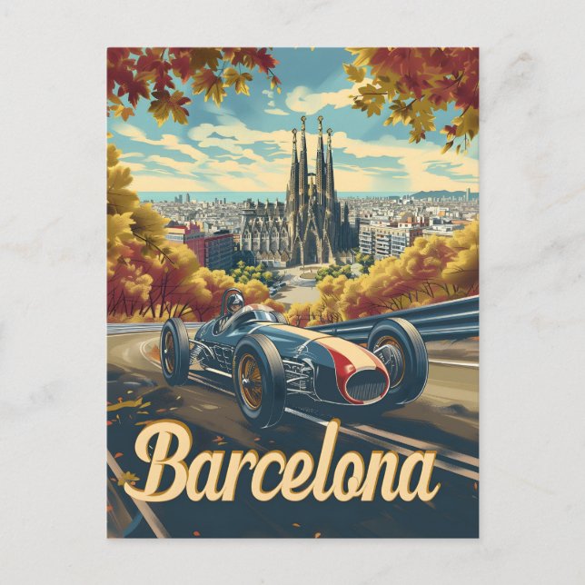 Barcelona vintage racing car postcard (Front)
