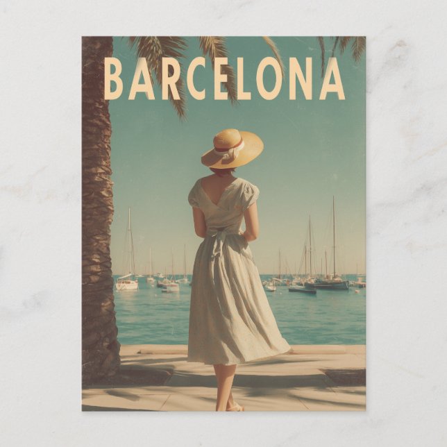 Barcelona vintage travel postcard (Front)