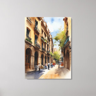Barcelona watercolor art canvas print