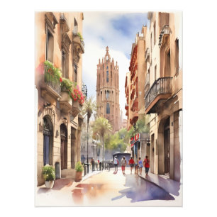 Barcelona watercolor art photo print