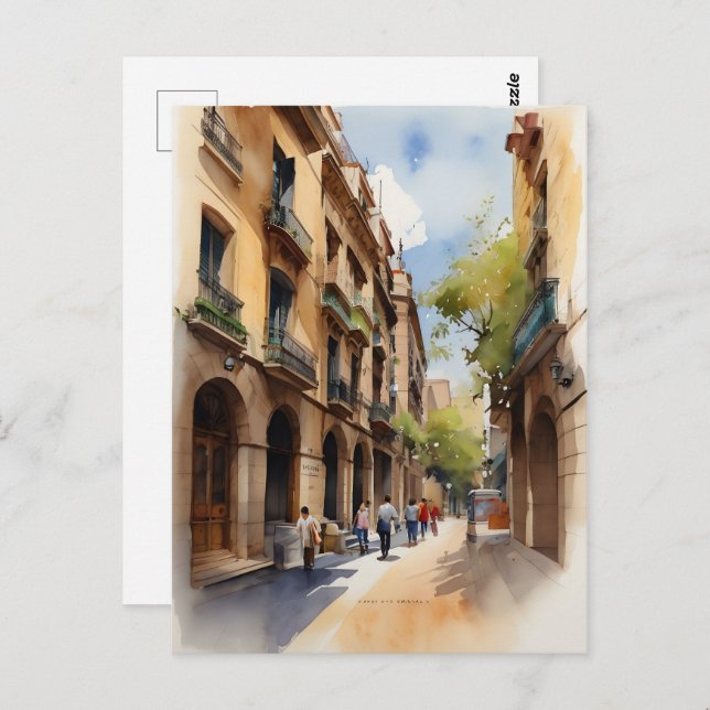 Barcelona watercolor art postcard (Front/Back)