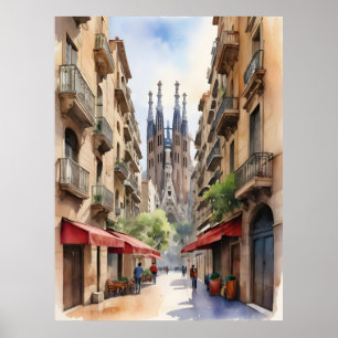Barcelona watercolor art poster