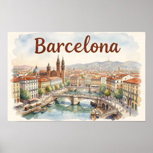 Barcelona watercolor art poster