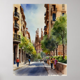 Barcelona watercolor art poster