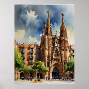 Barcelona watercolor art poster