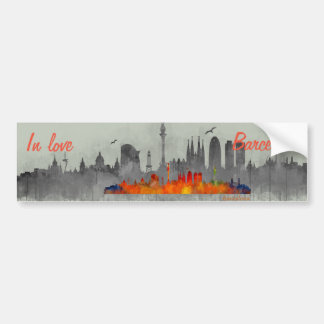 Barcelona watercolor Skyline in love Bumper Sticker