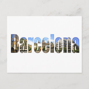 Barcelona with tourist attractions in letters postcard