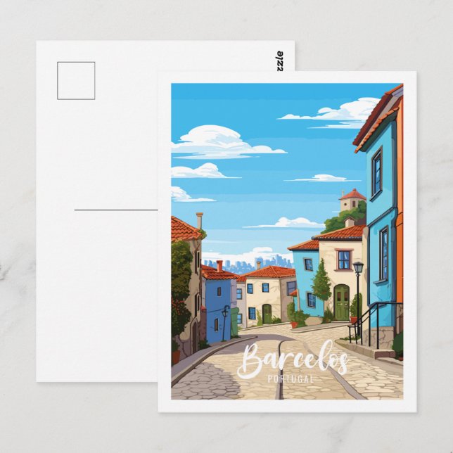 Barcelos Portugal vintage travel illustration  Postcard (Front/Back)