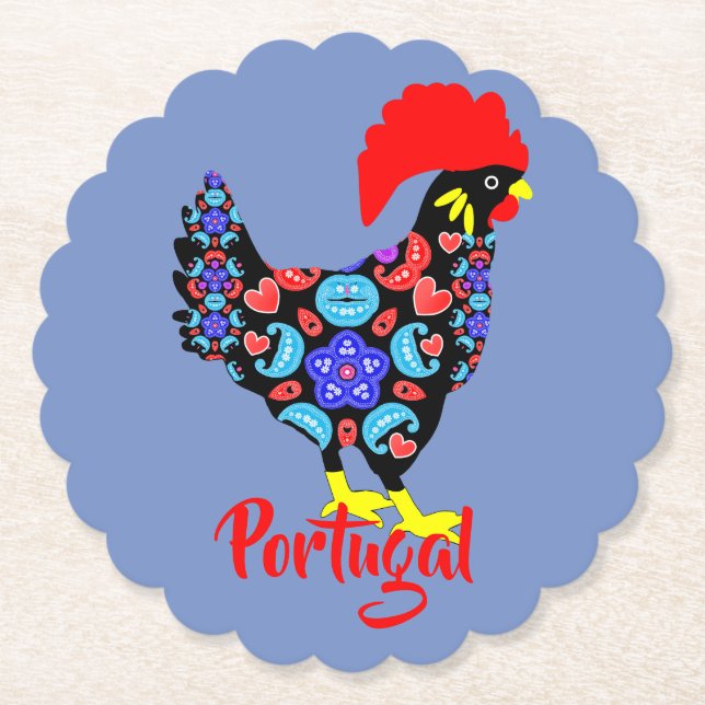 Barcelos Rooster Portuguese National Emblem Paper Coaster (Front)