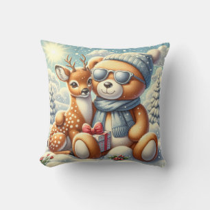 Bärchen und Rehlein Throw Pillow