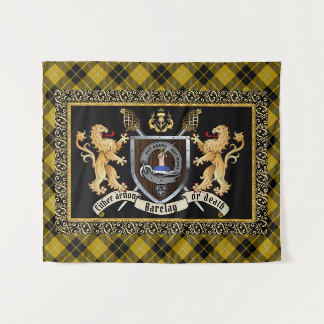 Barclay Clan Badge & Motto avec Tapisserie Lions (Devant (Horizontal))