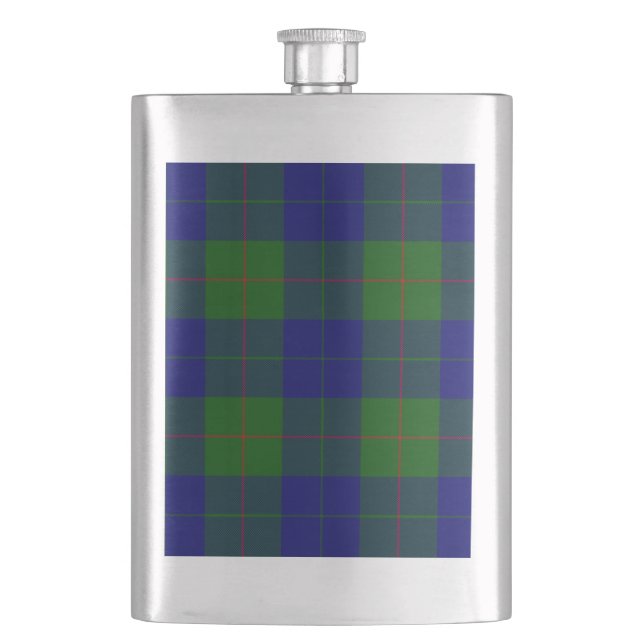 Barclay clan tartan blue green plaid hip flask (Front)