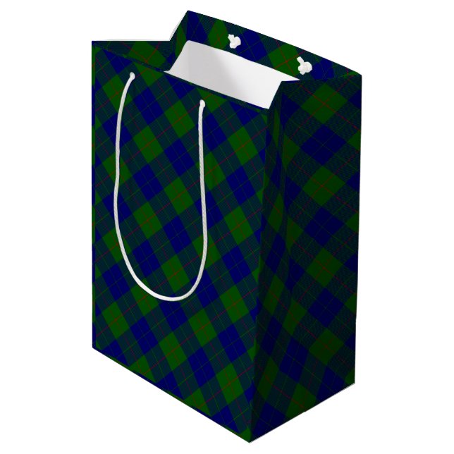Barclay clan tartan blue green plaid medium gift bag (Back Angled)